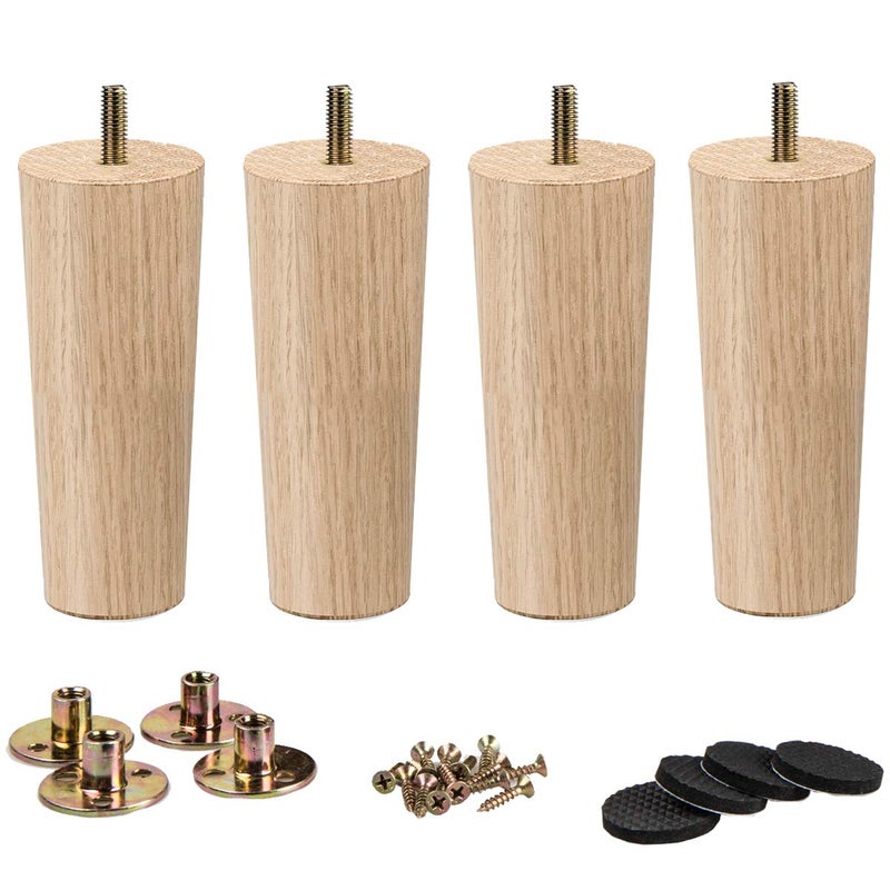 La Vane 4 inch / 10cm Solid Wood Furniture Legs - Tapered Replacement Feet with 5/16 inch Thread & Mounting Plates - Set of 4 for Sofa, Couch, Cabinet, Ottoman - Image 1